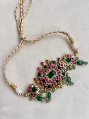 Gold polish kundan, ruby & emerald choker with pearls and jade beads-Silver Neckpiece-CI-House of Taamara