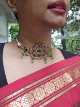 Gold polish kundan, ruby & emerald choker with pearls and jade beads-Silver Neckpiece-CI-House of Taamara