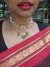 Gold polish kundan, ruby & emerald choker with pearls & jade beads-Silver Neckpiece-CI-House of Taamara