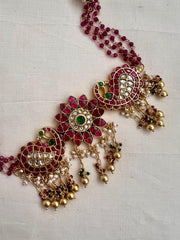 Gold polish kundan, ruby & emerald choker with ruby beads chain-Silver Neckpiece-CI-House of Taamara