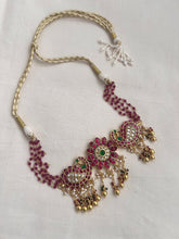 Gold polish kundan, ruby & emerald choker with ruby beads chain-Silver Neckpiece-CI-House of Taamara