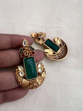 Gold polish kundan, ruby & emerald doublet earrings-Earrings-CI-House of Taamara