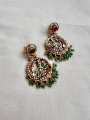 Gold polish kundan, ruby & emerald earrings with pearls-Earrings-CI-House of Taamara