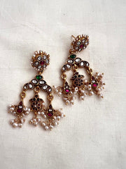 Gold polish kundan, ruby & emerald earrings with pearls-Earrings-CI-House of Taamara