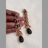 Gold polish kundan, ruby & emerald earrings with pearls-Earrings-CI-House of Taamara