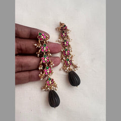 Gold polish kundan, ruby & emerald earrings with pearls-Earrings-CI-House of Taamara