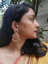 Gold polish kundan, ruby & emerald earrings with pearls-Earrings-CI-House of Taamara