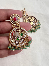Gold polish kundan, ruby & emerald earrings with pearls-Earrings-CI-House of Taamara