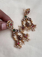 Gold polish kundan, ruby & emerald earrings with pearls-Earrings-CI-House of Taamara