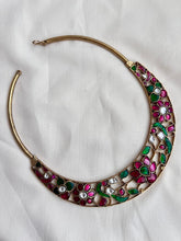 Gold polish kundan, ruby & emerald hasli necklace-Silver Neckpiece-CI-House of Taamara