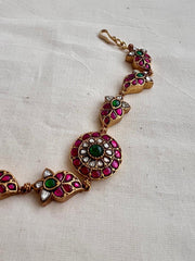 Gold polish kundan, ruby & emerald hook bracelet-Silver Bracelet-CI-House of Taamara