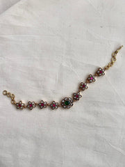 Gold polish kundan, ruby & emerald hook bracelet-Silver Bracelet-CI-House of Taamara