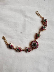 Gold polish kundan, ruby & emerald hook bracelet-Silver Bracelet-CI-House of Taamara