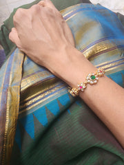 Gold polish kundan, ruby & emerald hook bracelet-Silver Bracelet-CI-House of Taamara