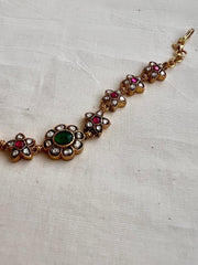Gold polish kundan, ruby & emerald hook bracelet-Silver Bracelet-CI-House of Taamara
