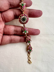 Gold polish kundan, ruby & emerald hook bracelet-Silver Bracelet-CI-House of Taamara