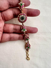 Gold polish kundan, ruby & emerald hook bracelet-Silver Bracelet-CI-House of Taamara