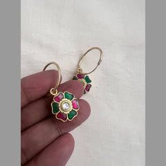 Gold polish kundan, ruby & emerald loop earrings-Earrings-CI-House of Taamara