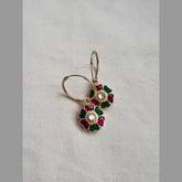 Gold polish kundan, ruby & emerald loop earrings-Earrings-CI-House of Taamara