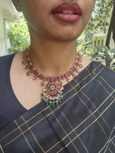 Gold polish kundan, ruby & emerald necklace with grean onyx & pearl beads-Silver Neckpiece-CI-House of Taamara