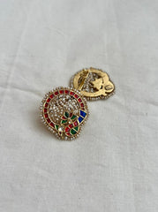 Gold polish kundan, ruby & emerald peacock studs with pearls-Earrings-CI-House of Taamara