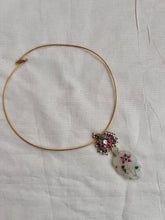 Gold polish kundan, ruby & emerald pendant hasli with pearls-Silver Neckpiece-CI-House of Taamara