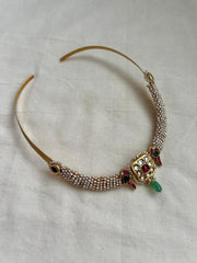 Gold polish kundan, ruby & emerald pendant hasli with pearls-Silver Neckpiece-CI-House of Taamara