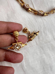 Gold polish kundan, ruby & emerald pendant necklace with earrings, SET-Silver Neckpiece-CI-House of Taamara