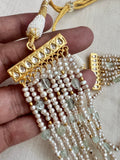 Gold polish kundan, ruby & emerald pendant necklace with pearls & jade beads, set-Silver Neckpiece-CI-House of Taamara