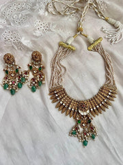 Gold polish kundan, ruby & emerald pendant pearls necklace with earrings, SET-Silver Neckpiece-CI-House of Taamara