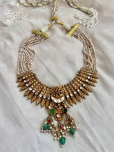 Gold polish kundan, ruby & emerald pendant pearls necklace with earrings, SET-Silver Neckpiece-CI-House of Taamara