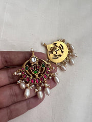 Gold polish kundan, ruby & emerald studs with pearls-Earrings-CI-House of Taamara