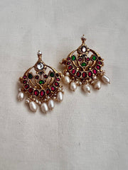Gold polish kundan, ruby & emerald studs with pearls-Earrings-CI-House of Taamara