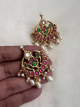 Gold polish kundan, ruby & emerald studs with pearls-Earrings-CI-House of Taamara