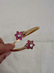 Gold polish kundan & ruby flower adjustable bracelet-Silver Bracelet-CI-House of Taamara