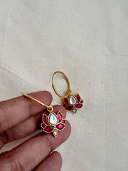 Gold polish kundan & ruby flower loop earrings-Earrings-CI-House of Taamara