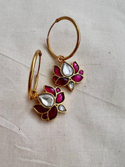 Gold polish kundan & ruby flower loop earrings-Earrings-CI-House of Taamara