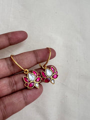 Gold polish kundan & ruby flower loop earrings-Earrings-CI-House of Taamara