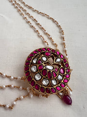 Gold polish kundan & ruby jade billa with mattil-Silver Neckpiece-CI-House of Taamara