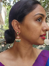 Gold polish kundan & ruby jhumkas with pearls & jade beads-Earrings-CI-House of Taamara
