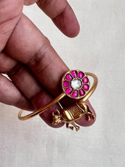 Gold polish kundan & ruby kada with cow motif-Silver Bracelet-CI-House of Taamara