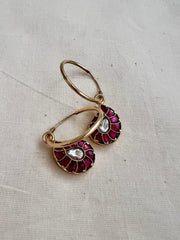 Gold polish kundan & ruby mango loop earrings-Earrings-CI-House of Taamara