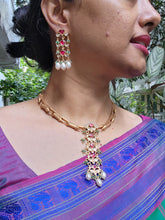 Gold polish kundan & ruby necklace with pearls & jade beads, SET-Silver Neckpiece-CI-House of Taamara