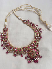 Gold polish kundan & ruby necklace with pearls & ruby beads-Silver Neckpiece-CI-House of Taamara