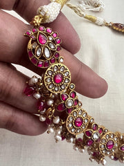 Gold polish kundan & ruby necklace with pearls & ruby beads-Silver Neckpiece-CI-House of Taamara