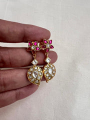 Gold polish kundan & ruby paisley hangings-Earrings-CI-House of Taamara
