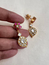 Gold polish kundan & ruby paisley hangings-Earrings-CI-House of Taamara