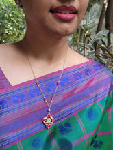 Gold polish kundan & ruby pendant chain with pearls & ruby beads-Silver Neckpiece-CI-House of Taamara