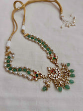Gold polish kundan & ruby pendant with pearls and jade beads necklace-Silver Neckpiece-CI-House of Taamara