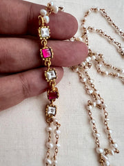 Gold polish kundan & ruby side mope with pearls chain-Silver Neckpiece-CI-House of Taamara